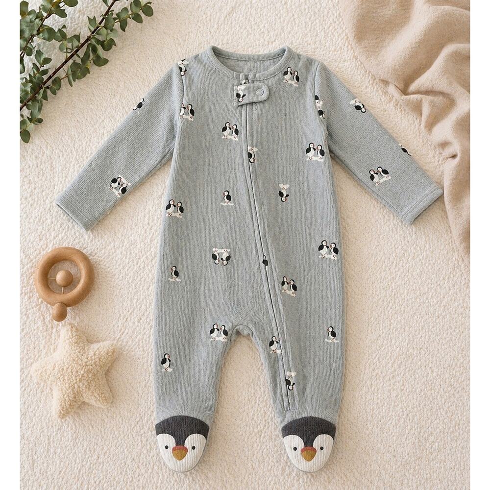 Carter’s Just One You Newborn Penguin Footed Sleeper NWT Gray Zip Pajamas Baby - Picture 2 of 5